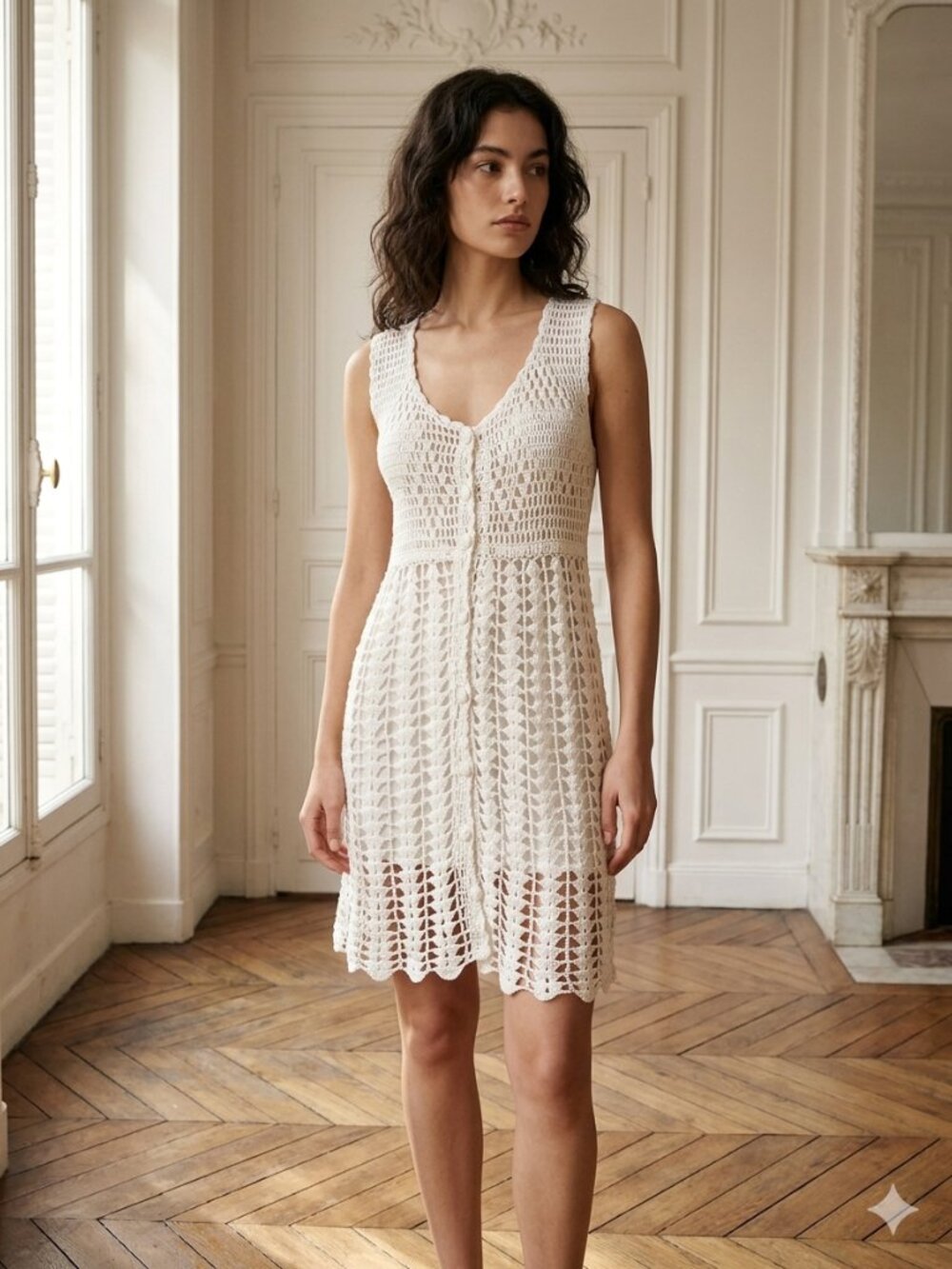 Sunny Blossom White Crochet Dress Small